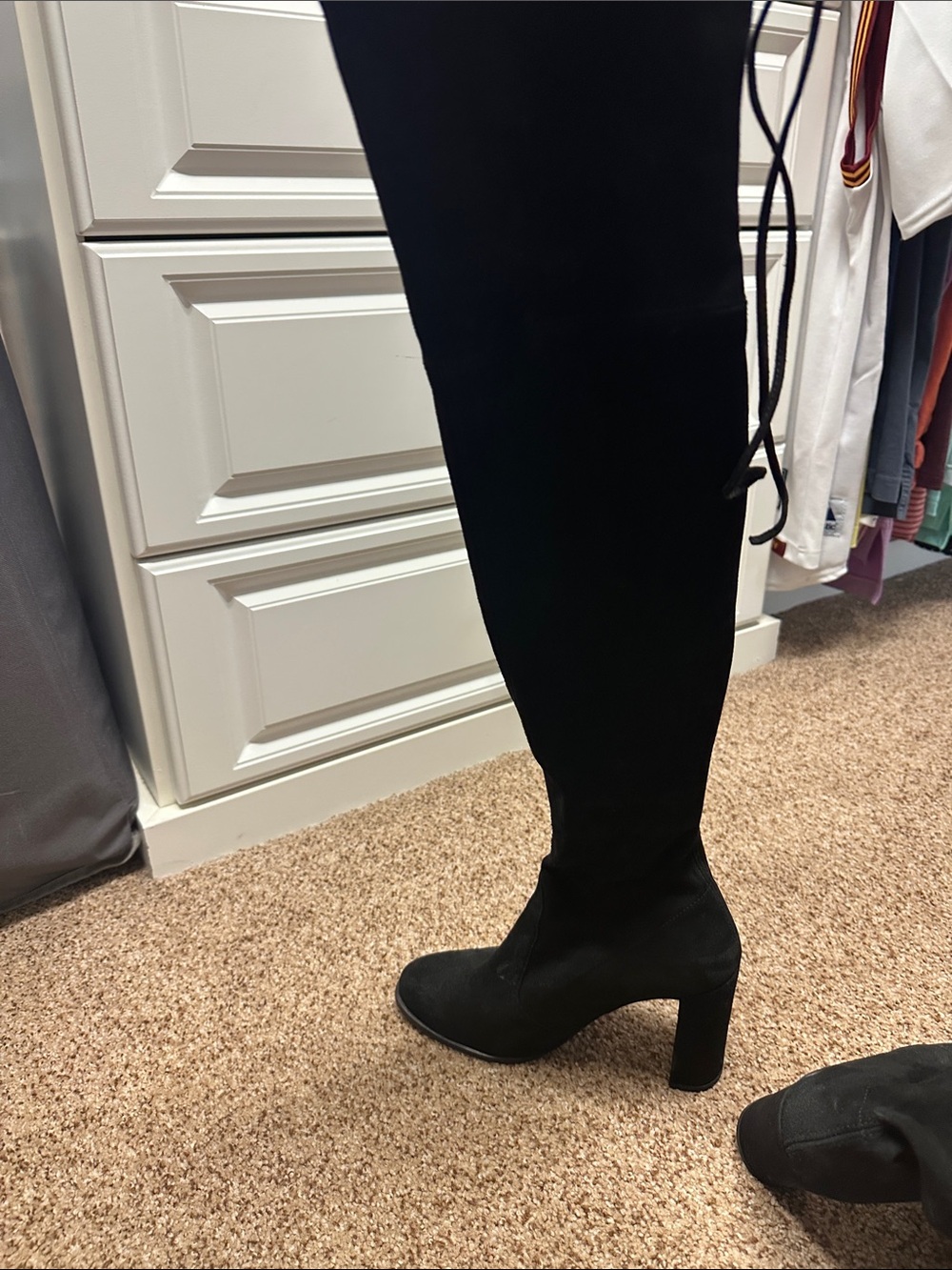 Stuart Weitzman Black Over-the-Knee Suede Heel Boots